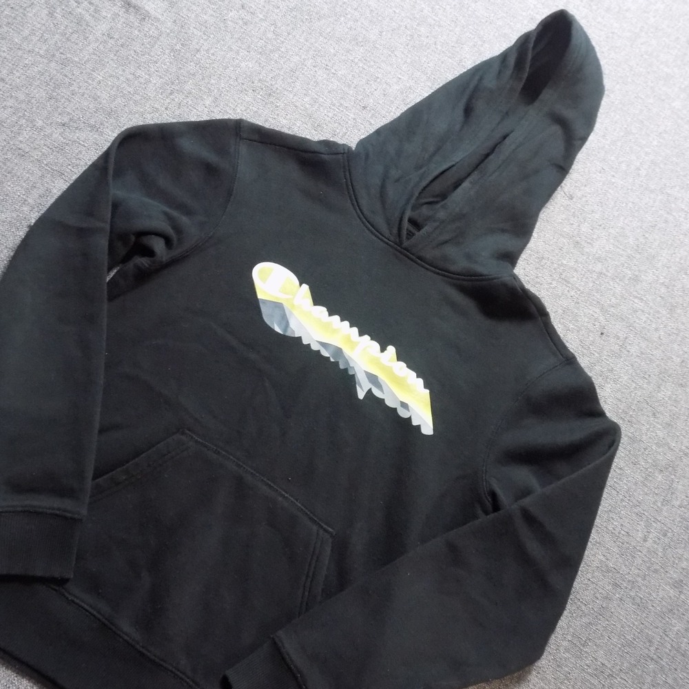 Champion Hoodie Boys Large Black Good Mountain Graphic Fleece Pullover